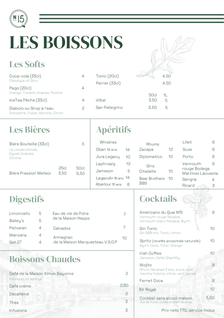 CARTE BOISSONS QUAI N15