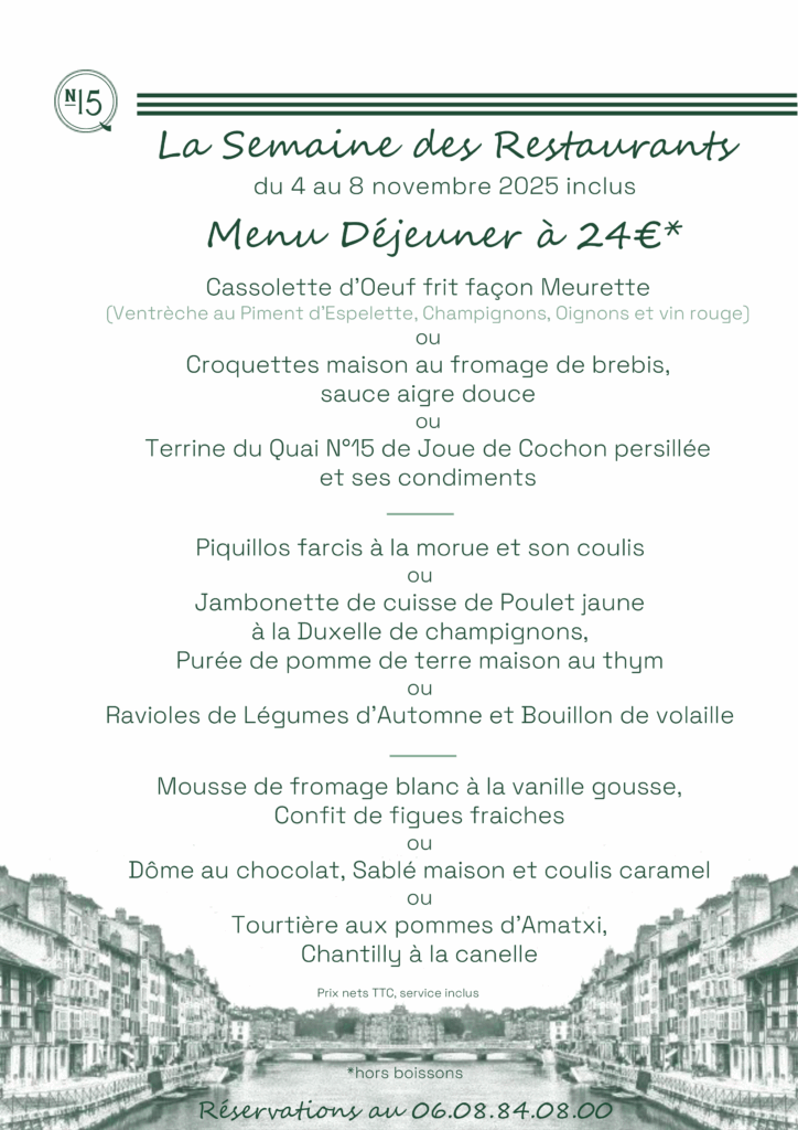 Menu déjeuner semaine des restaurants 2025