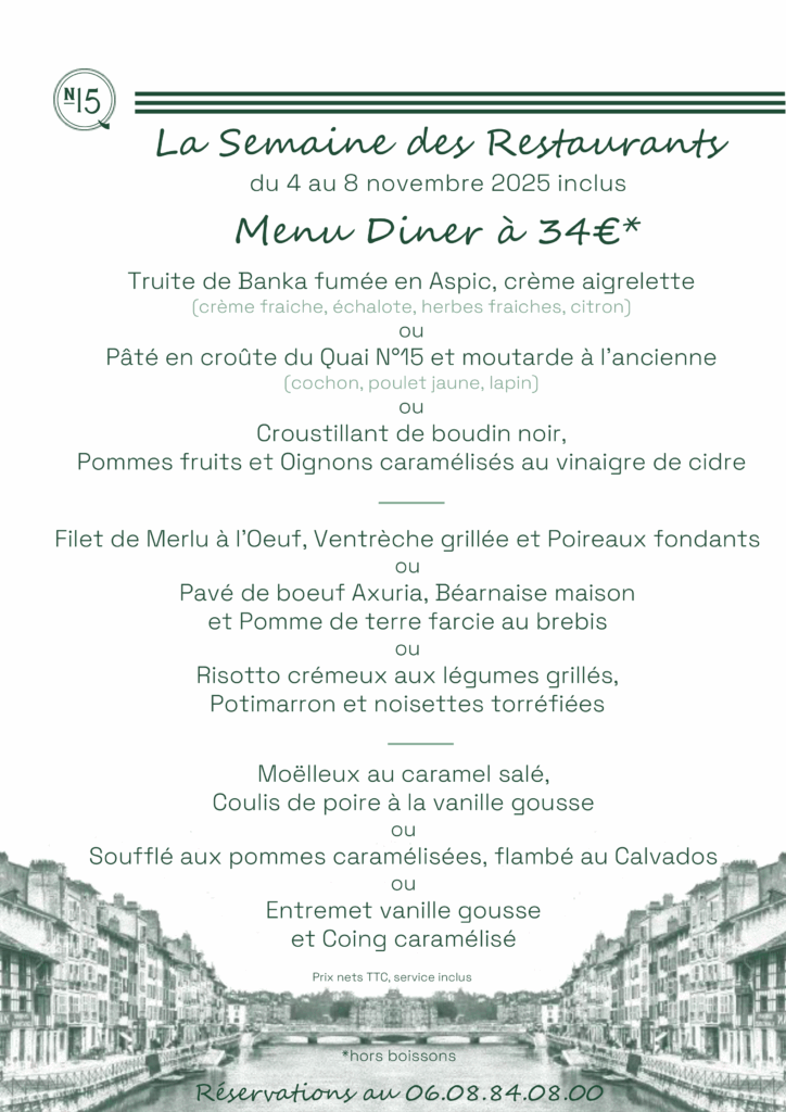 Menu diner semaine des restaurants 2025