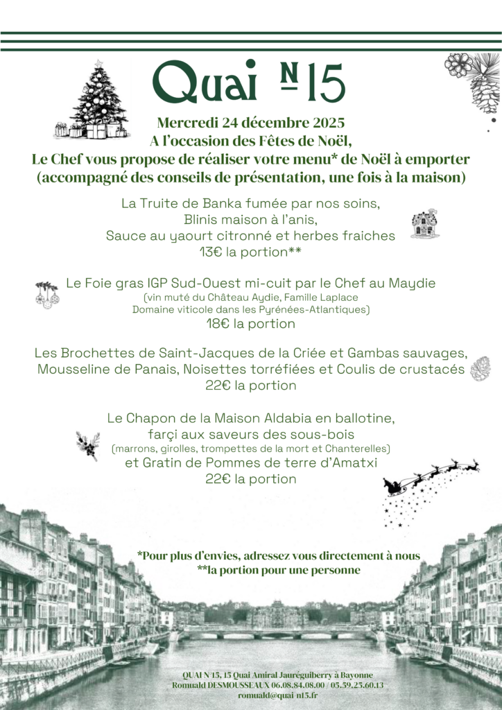 Menu de Noël à emporter