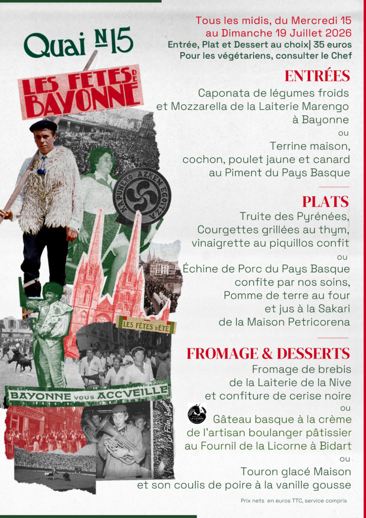 Menu des fêtes de Bayonne 2026