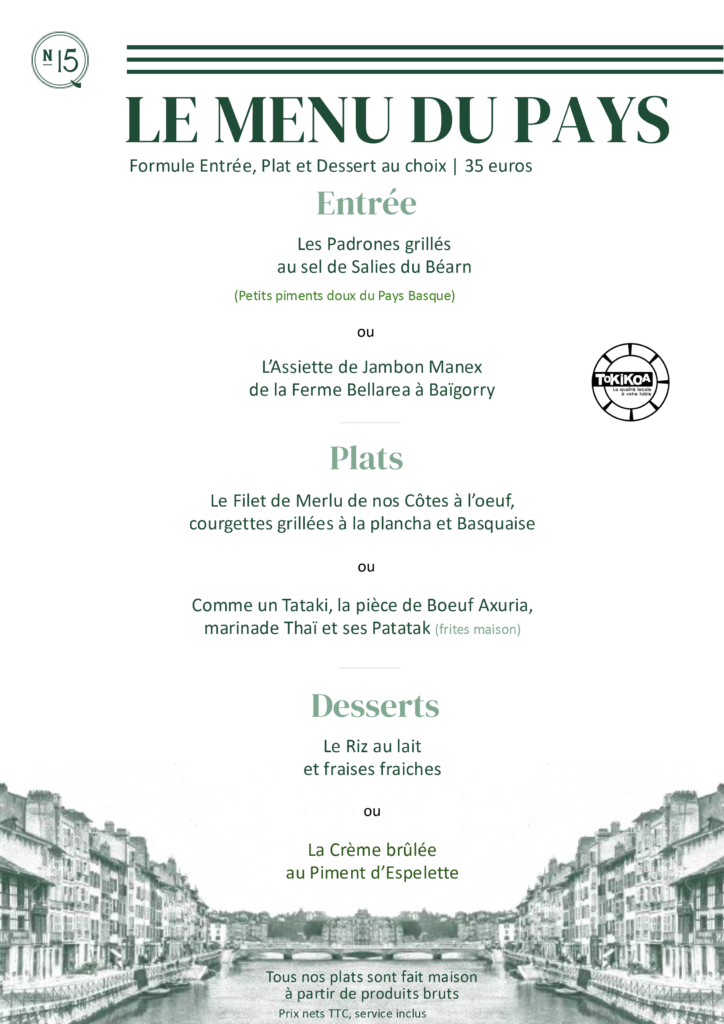 Découvrez le menu du Pays du Quai N°15