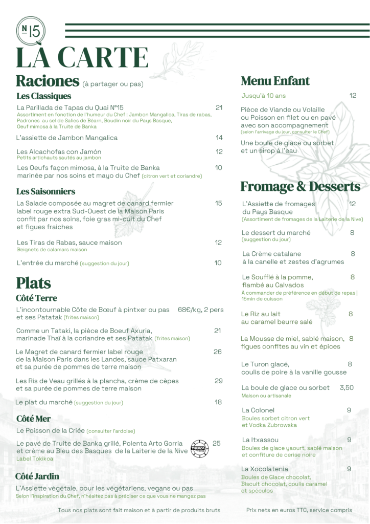 Nouvelle carte du Quai N°15
