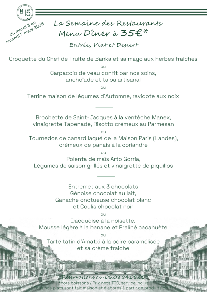 Menu dîner semaine des restaurants du 3 au 8 novembre